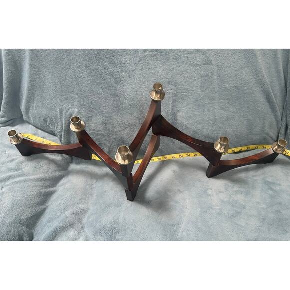 Mid Century Wood and Silver Folding Expanding Candelabra Scandinavian - Picture 3 of 6